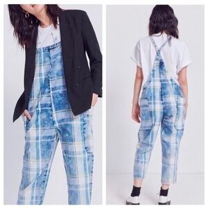 BDG Urban Outfitters pull on overalls denim plaid XS